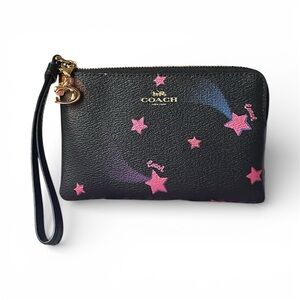 Coach Black Wristlet with Pink Star Design